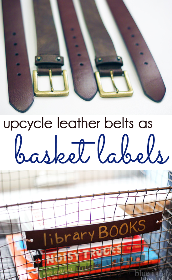 Leather belts upcycled as basket labels