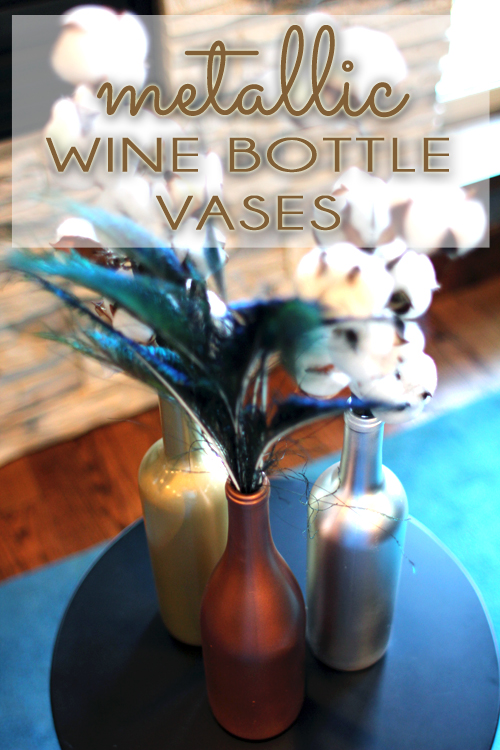 Metallic wine bottle vases
