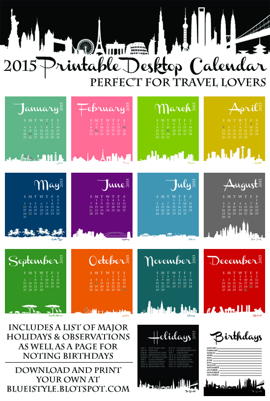 Gifts With Style Printable 2015 Desktop Calendar For The Travel
