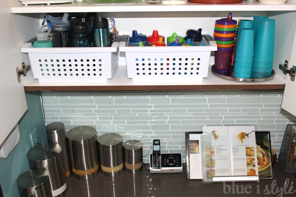 Kitchen storage idea for cups and drink bottles cupboard
