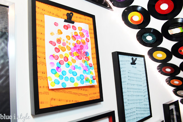 DIY kid's art display boards covered in sheet music for art and music lovers.