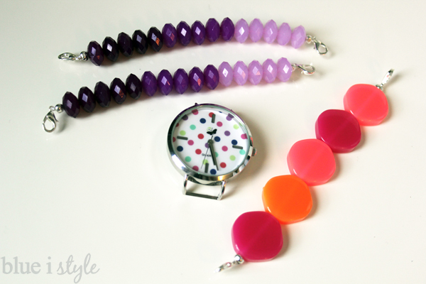DIY Pink and Purple Interchangeable watch bands with polka dotted watch