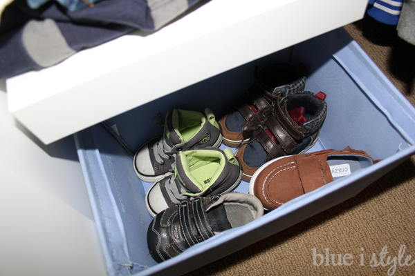Organize little shoes in a basket