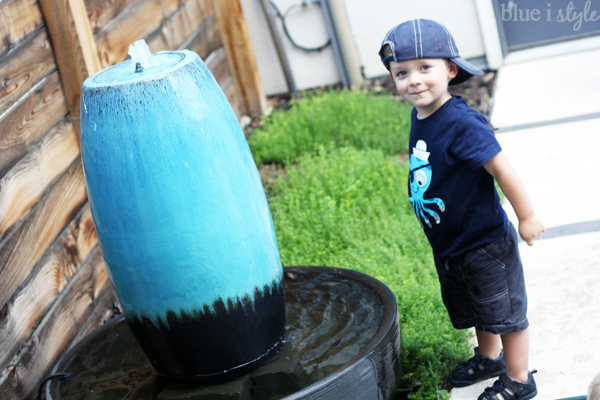 Teal backyard fountain