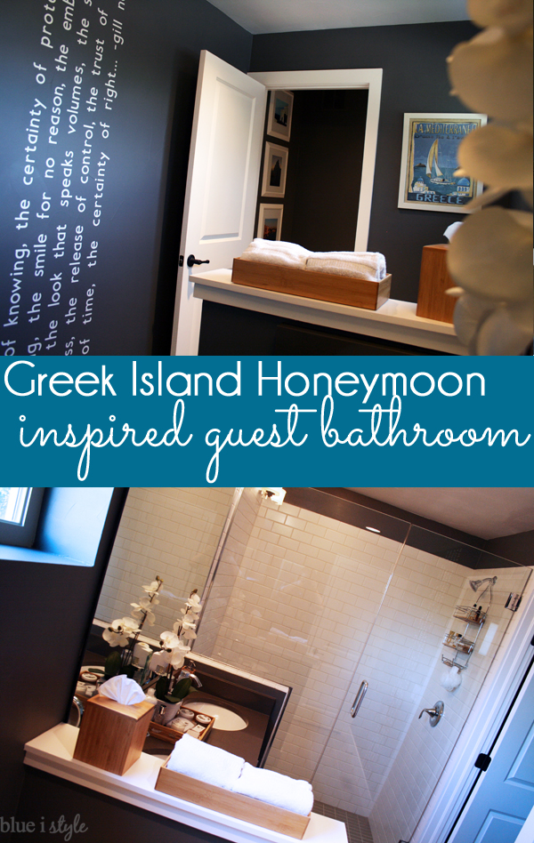 Greek Island Honeymoon Inspired Guest Bathroom - inspired by travels in Santorini and Mykonos