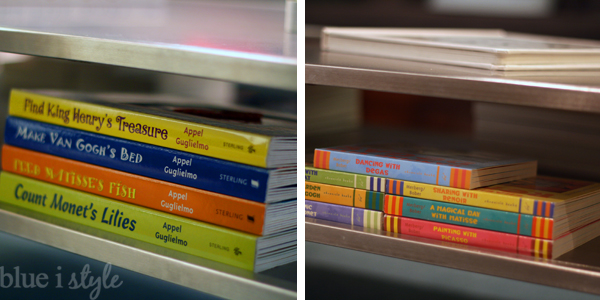 Kids books on coffee table shelf