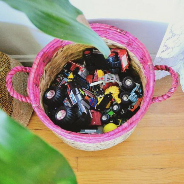 Use baskets to store toys throughout the house