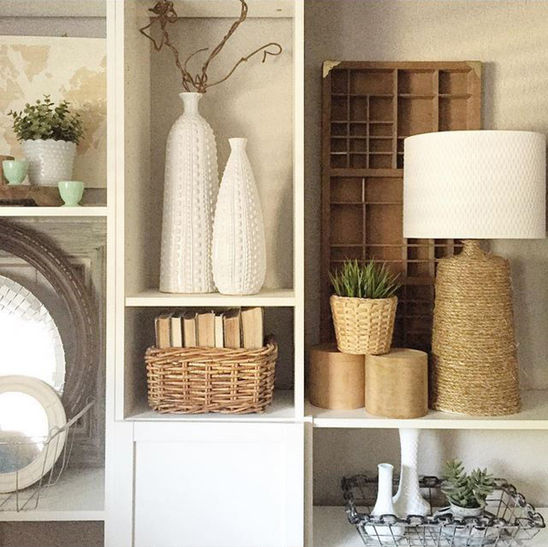 Style bookshelves with baskets