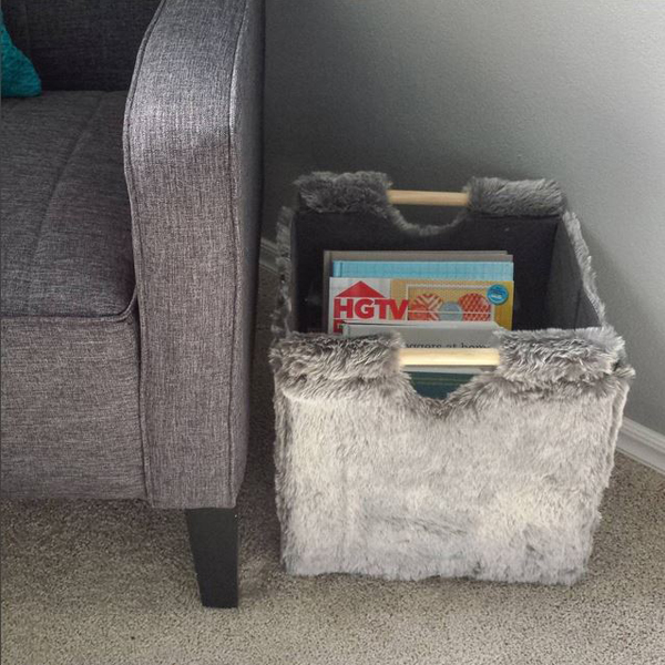 Use baskets to store books and magazines