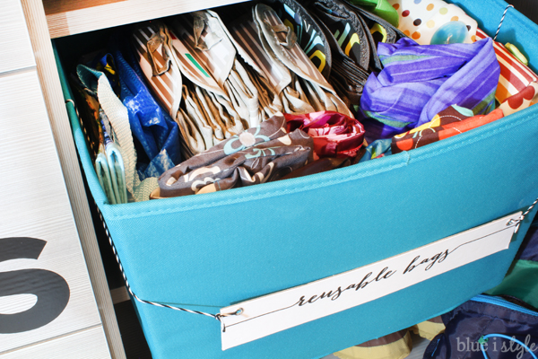 Basket of reusable shopping bags