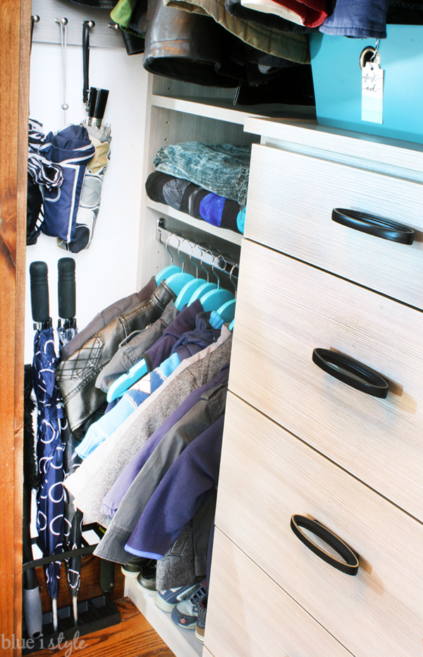 Umbrella stand in coat closet