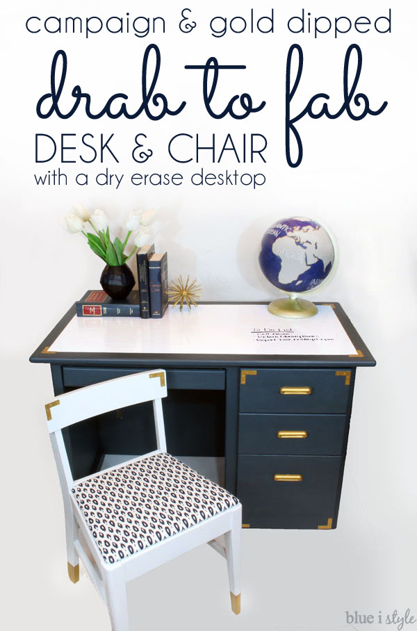 Campaign and Gold Dipped Desk Chair Makeover 
