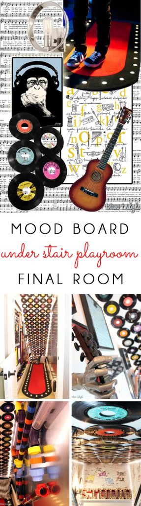 Rock and Roll Under Stair Playroom mood board and photos