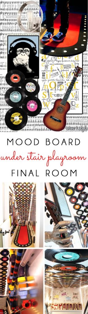 Rock and Roll Under Stair Playroom mood board and photos