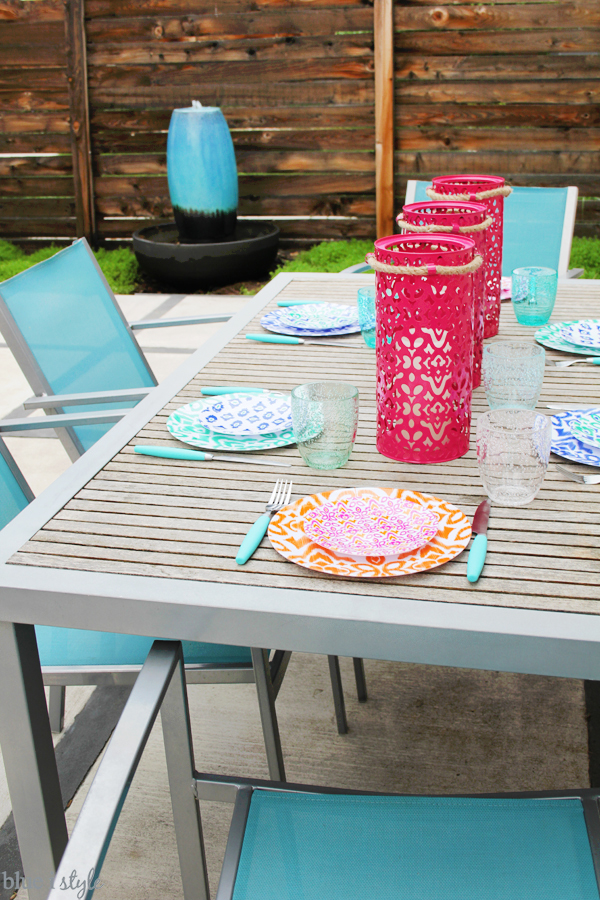 Outdoor patio dining table setting