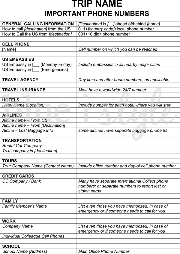 trip organizer template