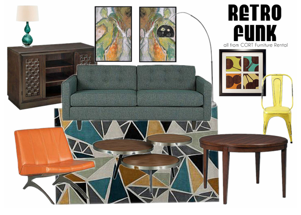 Furniture rental to create a retro funky apartment