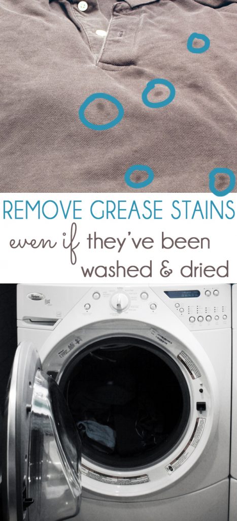 How to remove set-in grease and oil stains from clothes, even if they've already been washed and dried. This laundry hack will save those shirts that you were ready to throw away. Remove grease and oil stains from fabric