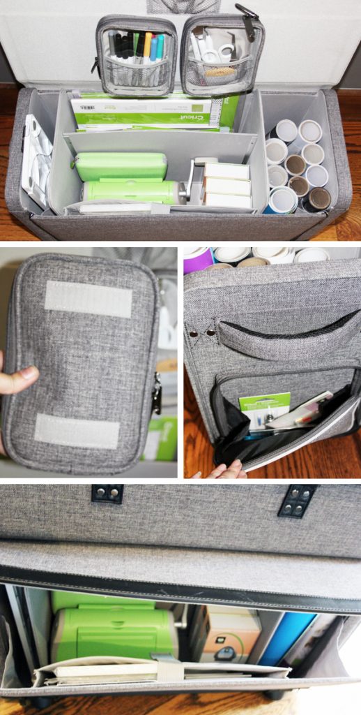 organize Cricut tools and supplies in a tweed rolling cart