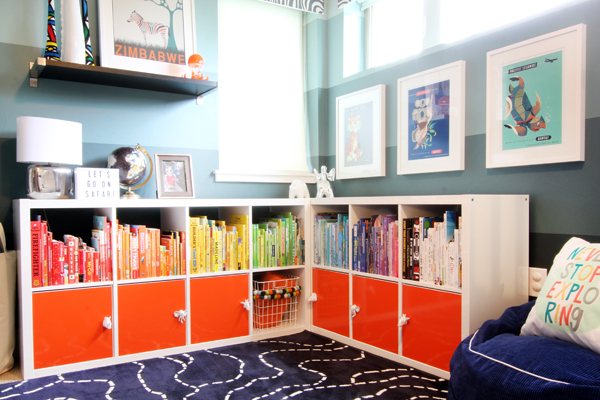 Ikea Kallax Bookshelf with Orange Doors