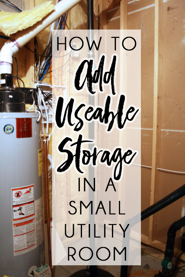 Use this utility room shelving solution to organize a tiny utility room that is right on floor space.