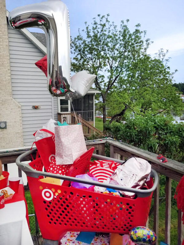 Target-themed birthday presents in shopping cart
