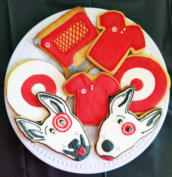 Target-themed party sugar cookies