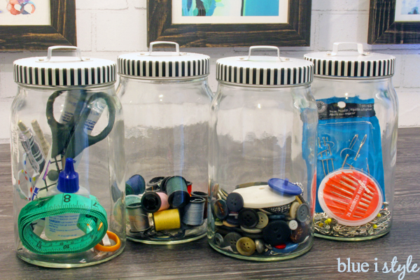Laundry room canisters for extra buttons and sewing kits