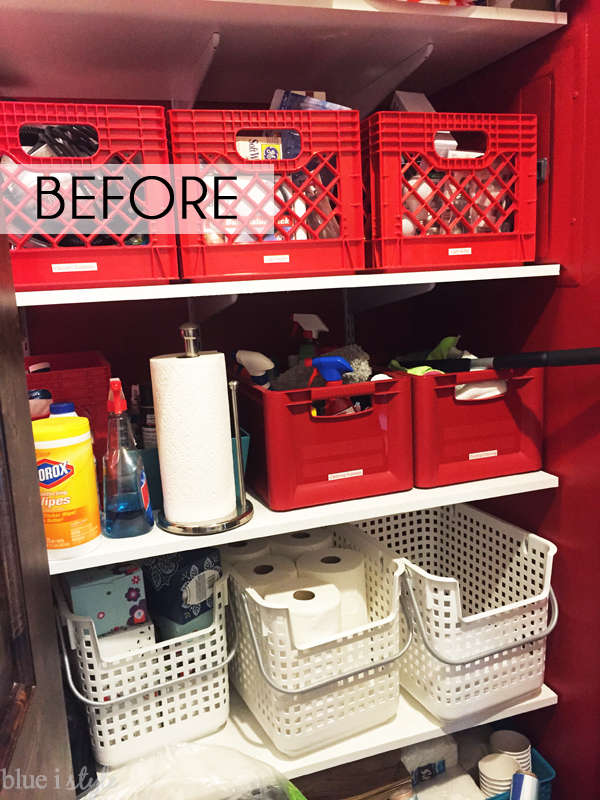 Red linen closet walls and red linen closet baskets