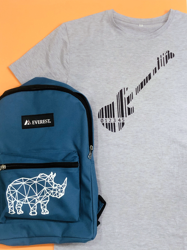 Cricut customized backpack and tshirt for teen aged boy