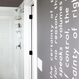 Modern Wall Words on Dark Gray Bathroom Wall