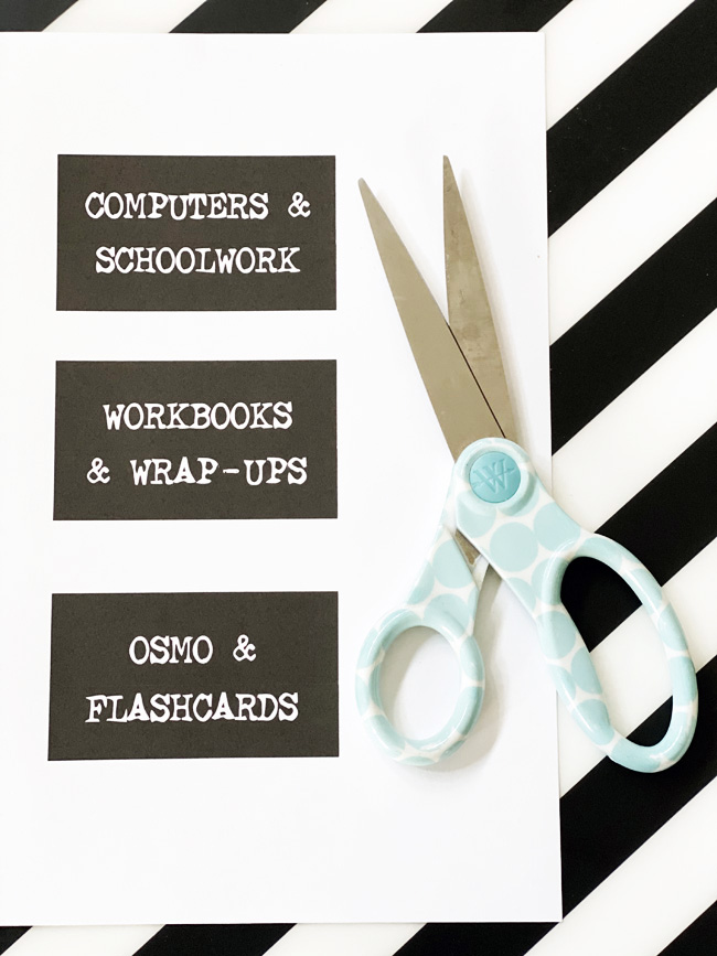 Homeschool cart labels with scissors