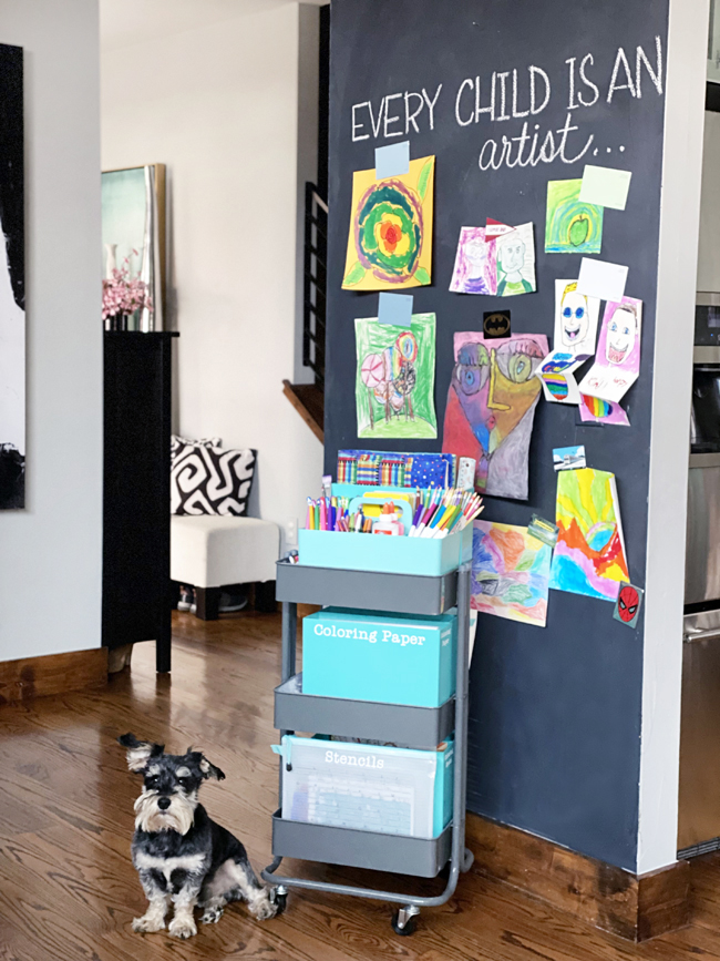 Kids Art Cart, Storage System, and Organization Tips